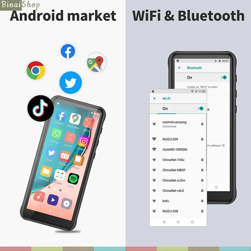 Ruizu Z80 - Máy Nghe Nhạc, Xem Phim MP4, Kết Nối Wifi, Bluetooth, Android 8.1, Màn Hình 4 Inch Full Cảm Ứng - Hàng chính hãng