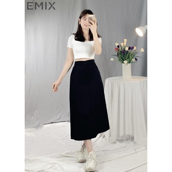 Chân váy kaki dáng dài vintage EMIX (3 màu), basic dress, cạp cao, khóa giữa, chất kaki mềm nhẹ CV180