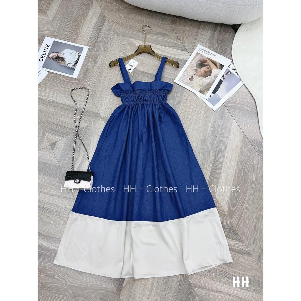 VÁY ĐI CHƠI, VÁY MAXI JEAN 2 DÂY PHỐI CÚP NGỰC BOCHUN CỰC XINH LUN Ạ