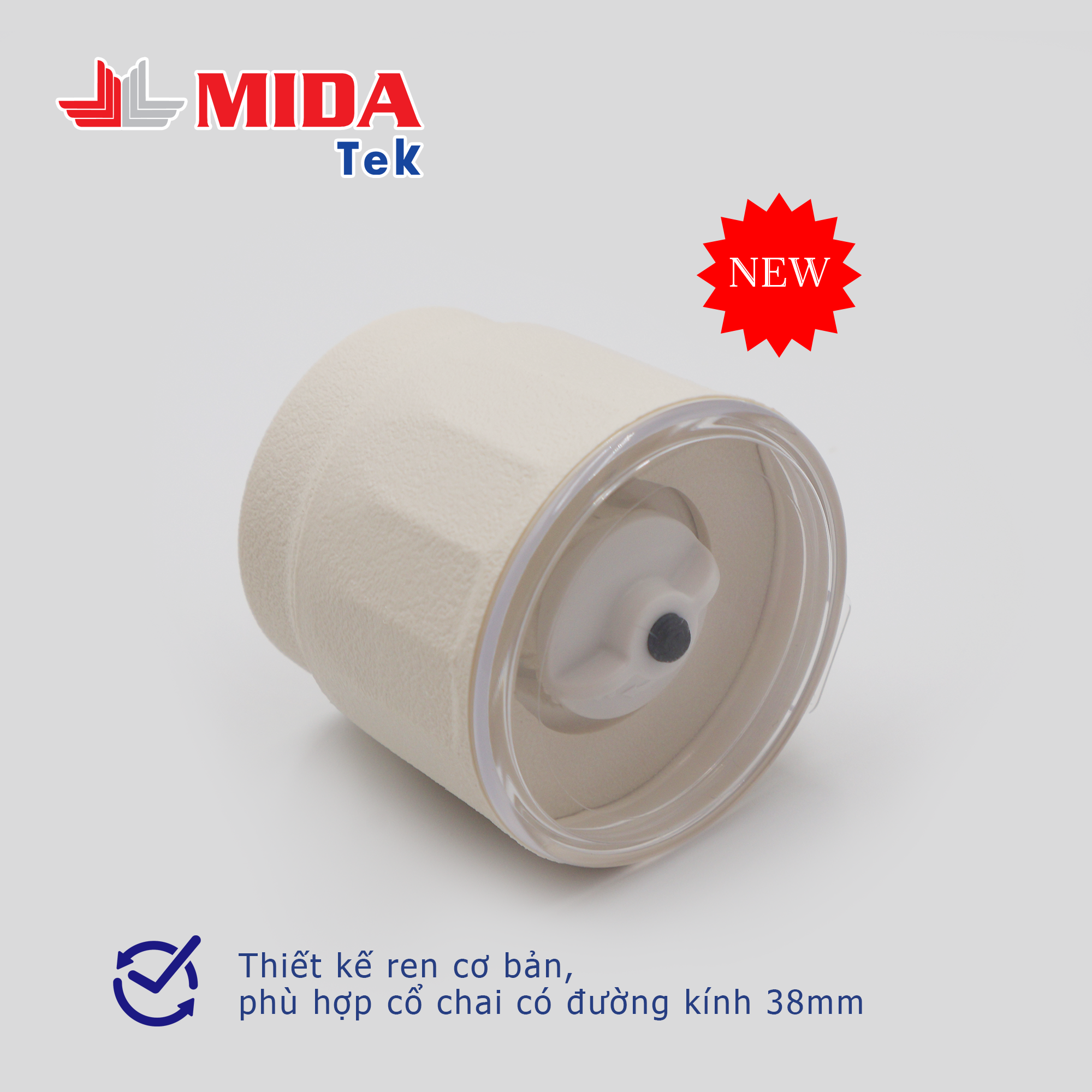 Bộ 2 Nắp xay tiêu MIDATEK cối xay ceramic Màu Kem cho hũ nhựa đường kính 45mm