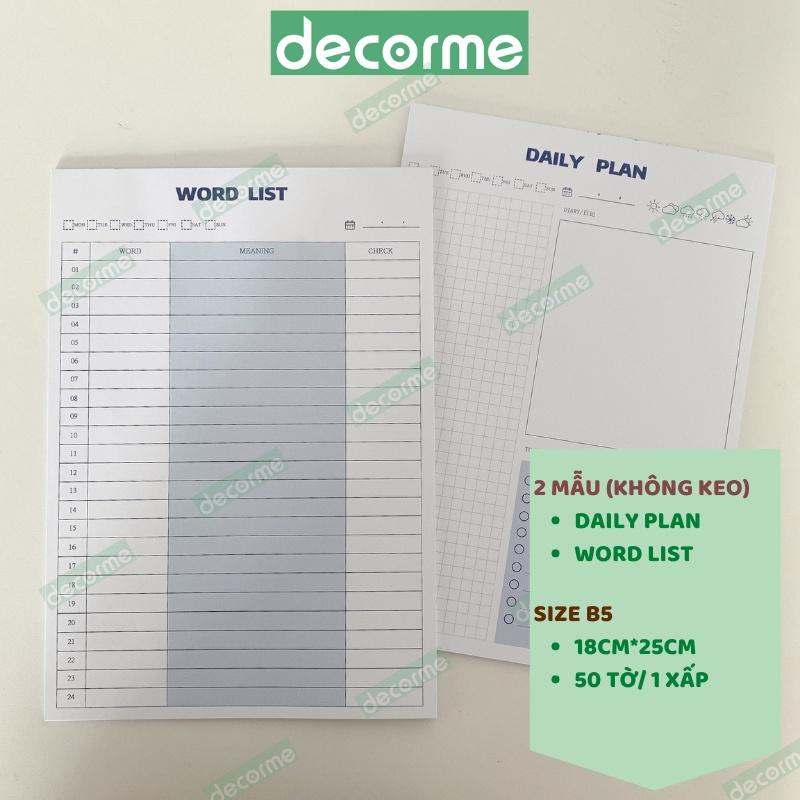 Giấy note B5 học từ vựng DecorMe giấy note ghi chú planner basic blue 30 tờ phong cách Hàn Quốc tiện dụng NWORD