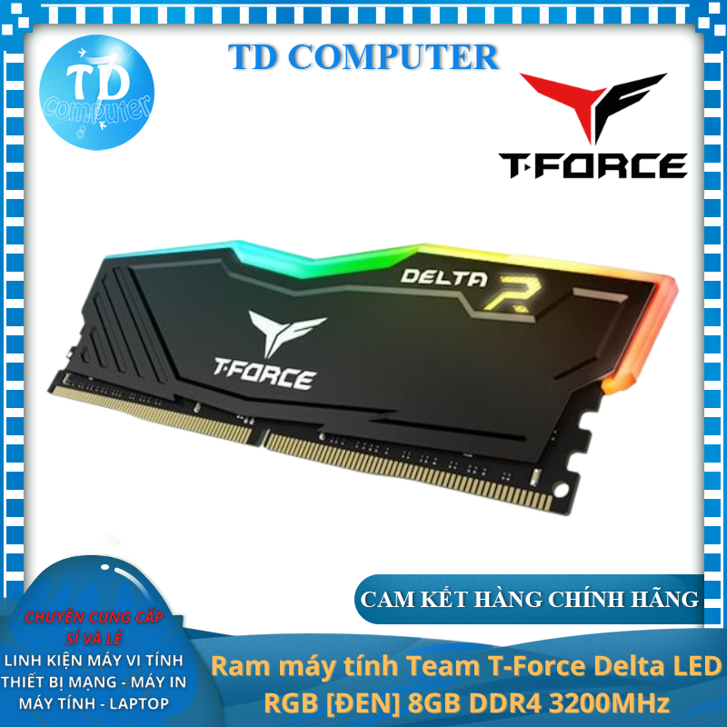 Ram máy tính Team T-Force Delta LED RGB [ĐEN] 8GB DDR4 3200MHz - Hàng chính hãng Viễn Sơn phân phối