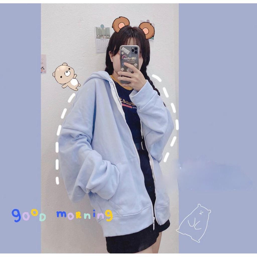 Áo khoác hoodie trơn xanh form rộng/Nam nữ unisex Jaystoree