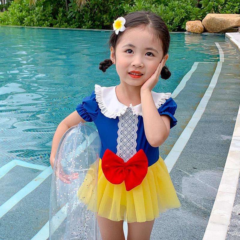 Bé Gái Đồ Bơi Thời Trang Lớn Cổ Phối Ren Công Chúa Bé Gái Đồ Bơi Tay Dài Một Mảnh Trẻ Em Bikini Áo Tắm Trẻ Em