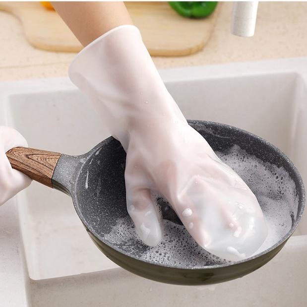 Găng Tay Silicone Không Thấm Nước Có Đầu Mút Cọ Rửa Tiện Lợi