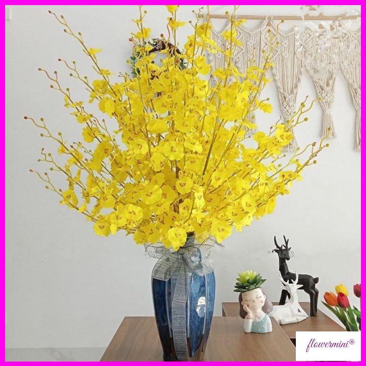 Bình hoa lan vũ nữ giả màu vàng để bàn trang trí nhà cửa tươi sáng sang trọng, lọ hoa để bàn decor đẹp VN-01