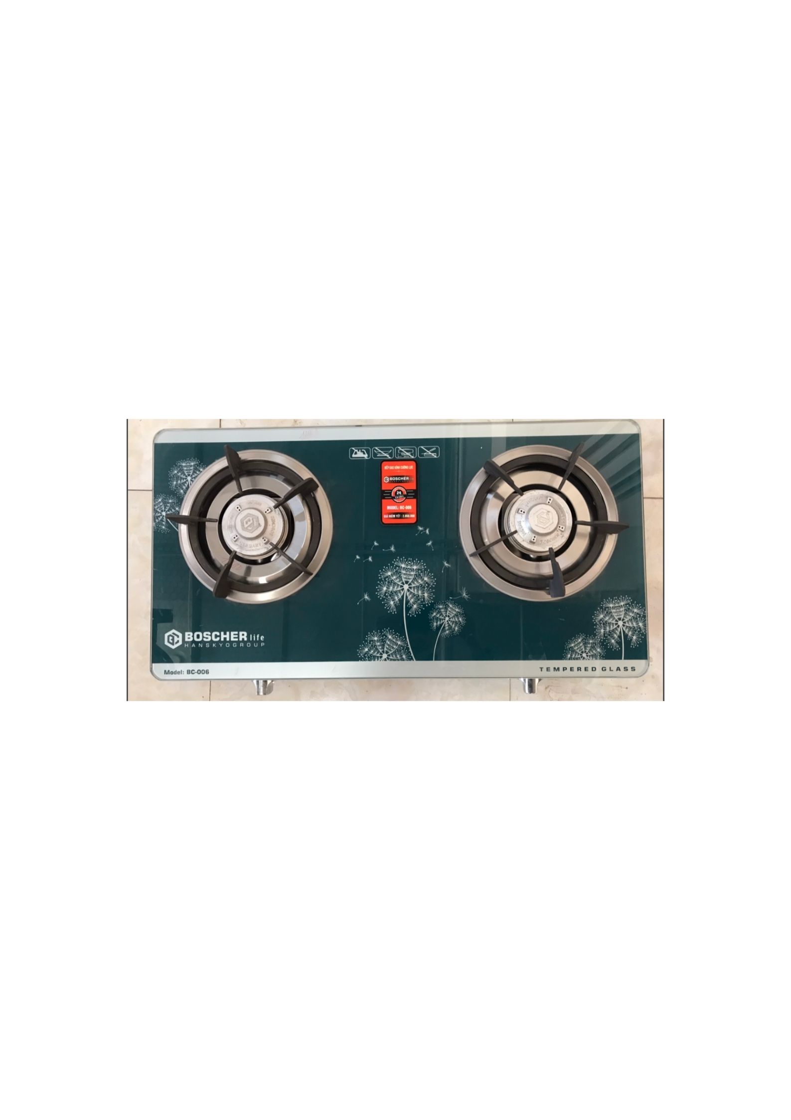 Bếp Gas Kính Cường Lực BOSCHER MODEL006 Tặng Kèm Van+ Dây Gas