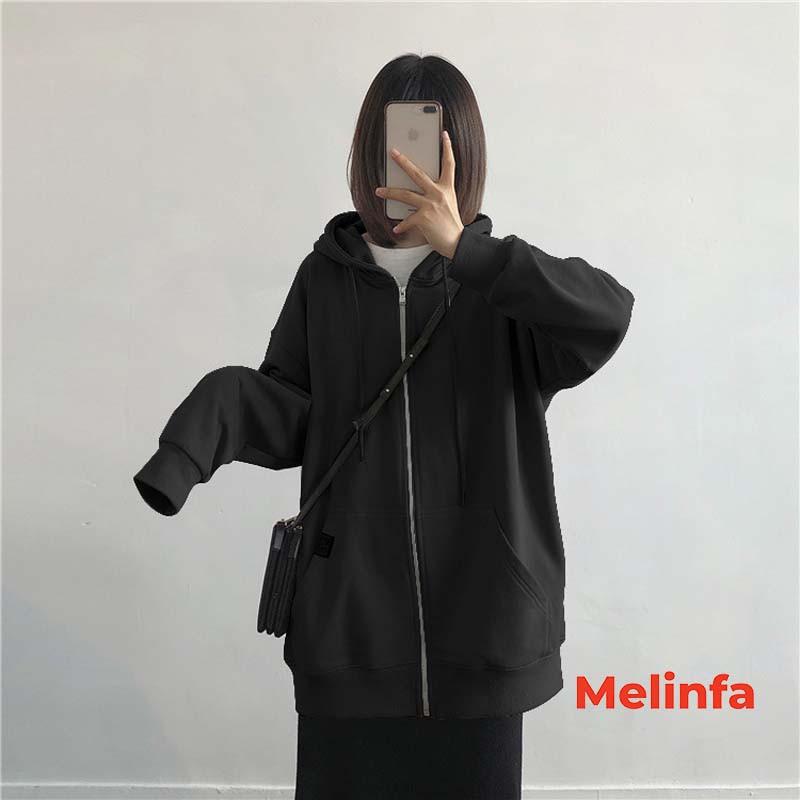Áo khoác Hoodie nữ, áo nỉ nữ Freesize kéo khóa có mũ phong cách Basic Hàn Quốc mã VAA0018