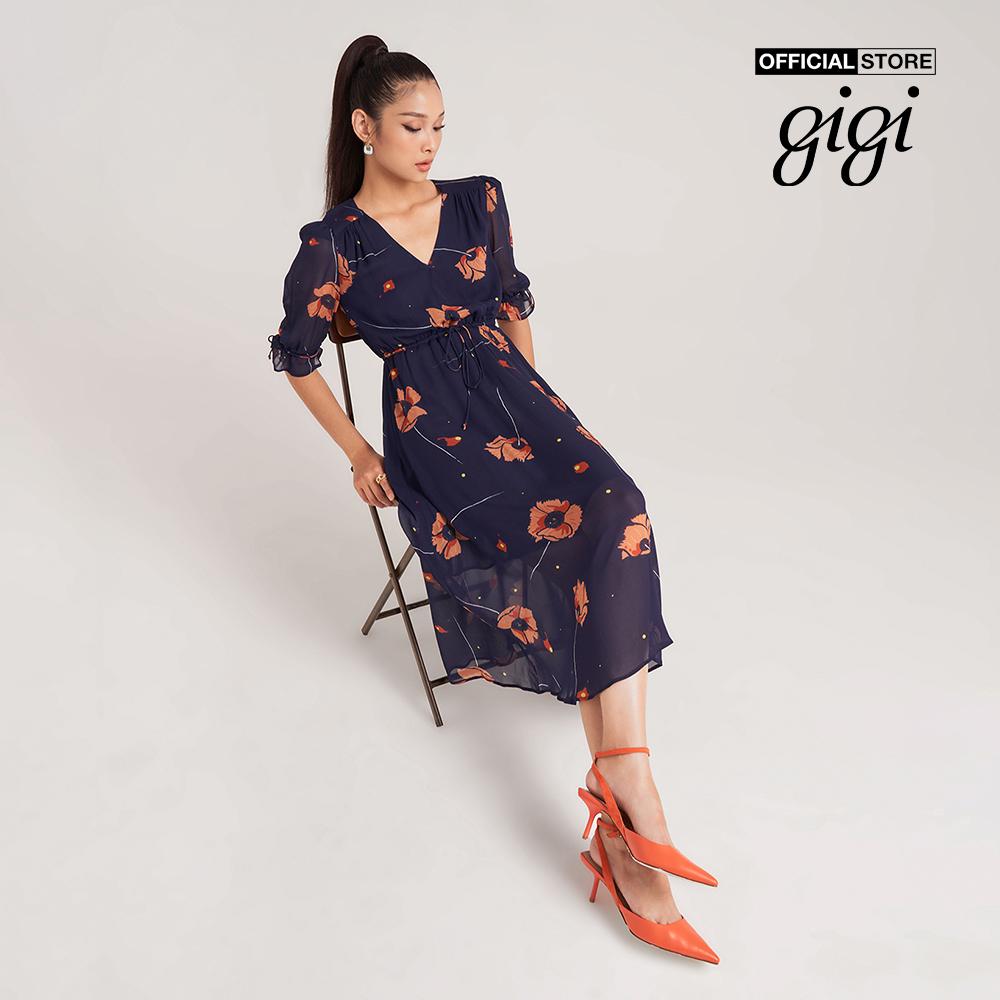 GIGI - Đầm midi cổ V họa tiết hoa nữ tính G2102D221122