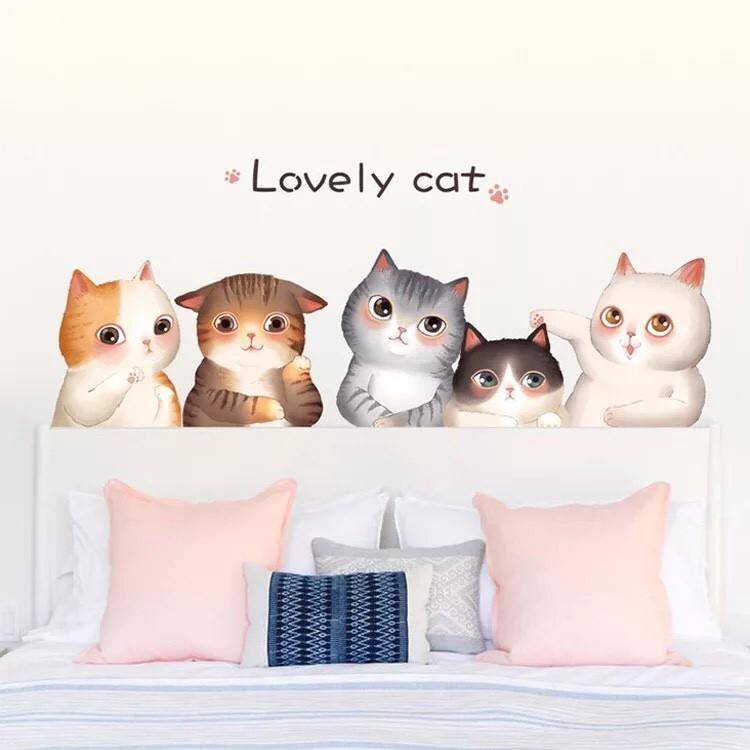 Decal trang trí tường những Mèo Ú hoạt hình đáng yêu
