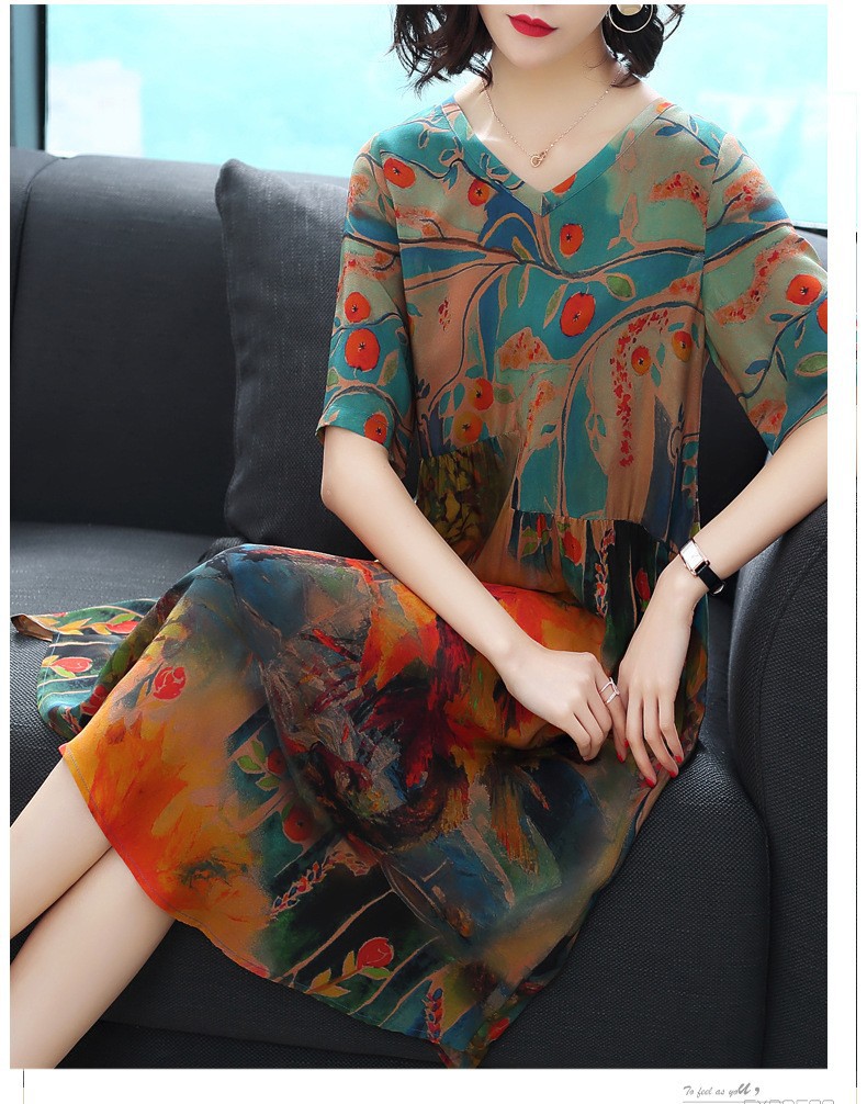 Đầm Quý Bà Họa Tiết Sang Trọng - Hàng nhập - DS90341
