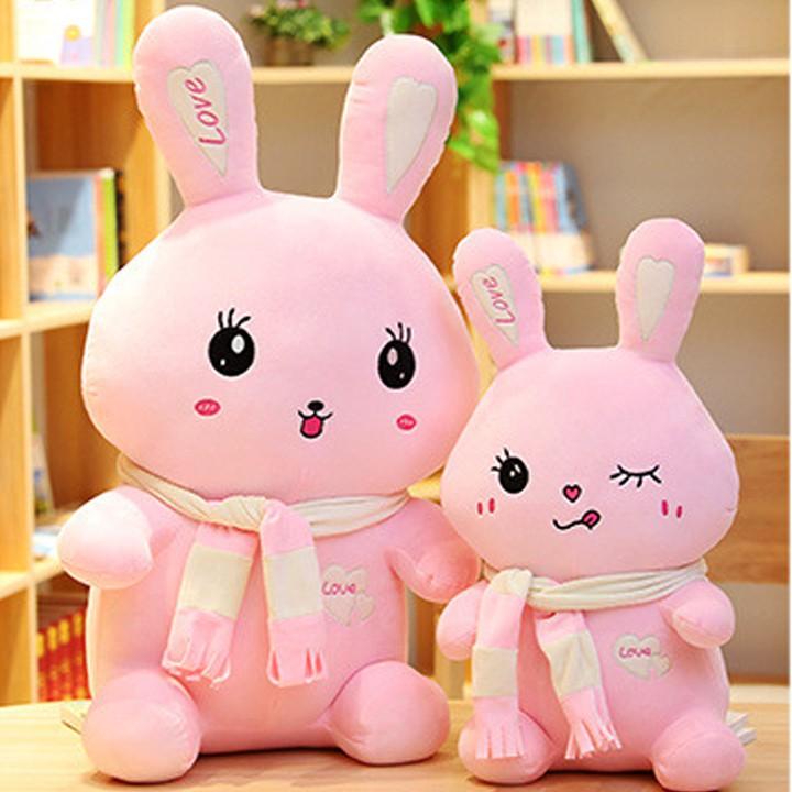 Gấu bông thỏ hồng đáng yêu thú nhồi bông cao cấp hình thỏ hồng quấn khăn làm quà tặng siêu cưng (55cm