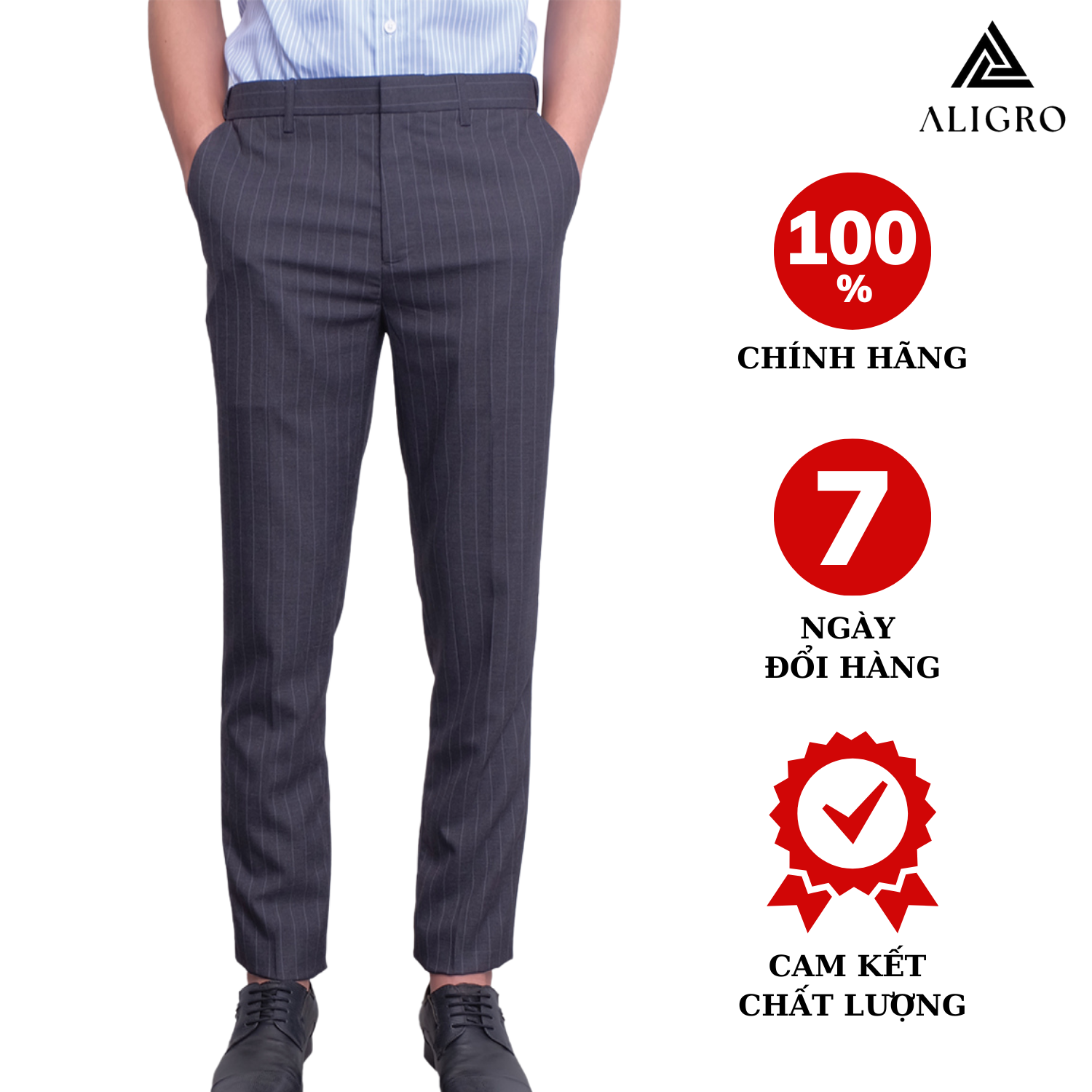 Quần Âu Nam Aligro Màu Xanh Kẻ Sọc Vàng Nhỏ Chất Liệu Cao Cấp, Chuẩn Form Slimfit, Tôn Dáng ALGO1057