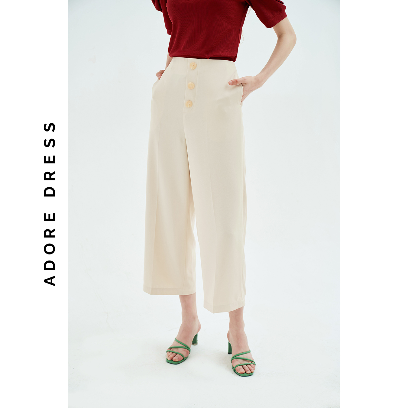 Quần Culottes casual style tuytsy trơn cream khuy to 311TR2002 ADORE DRESS