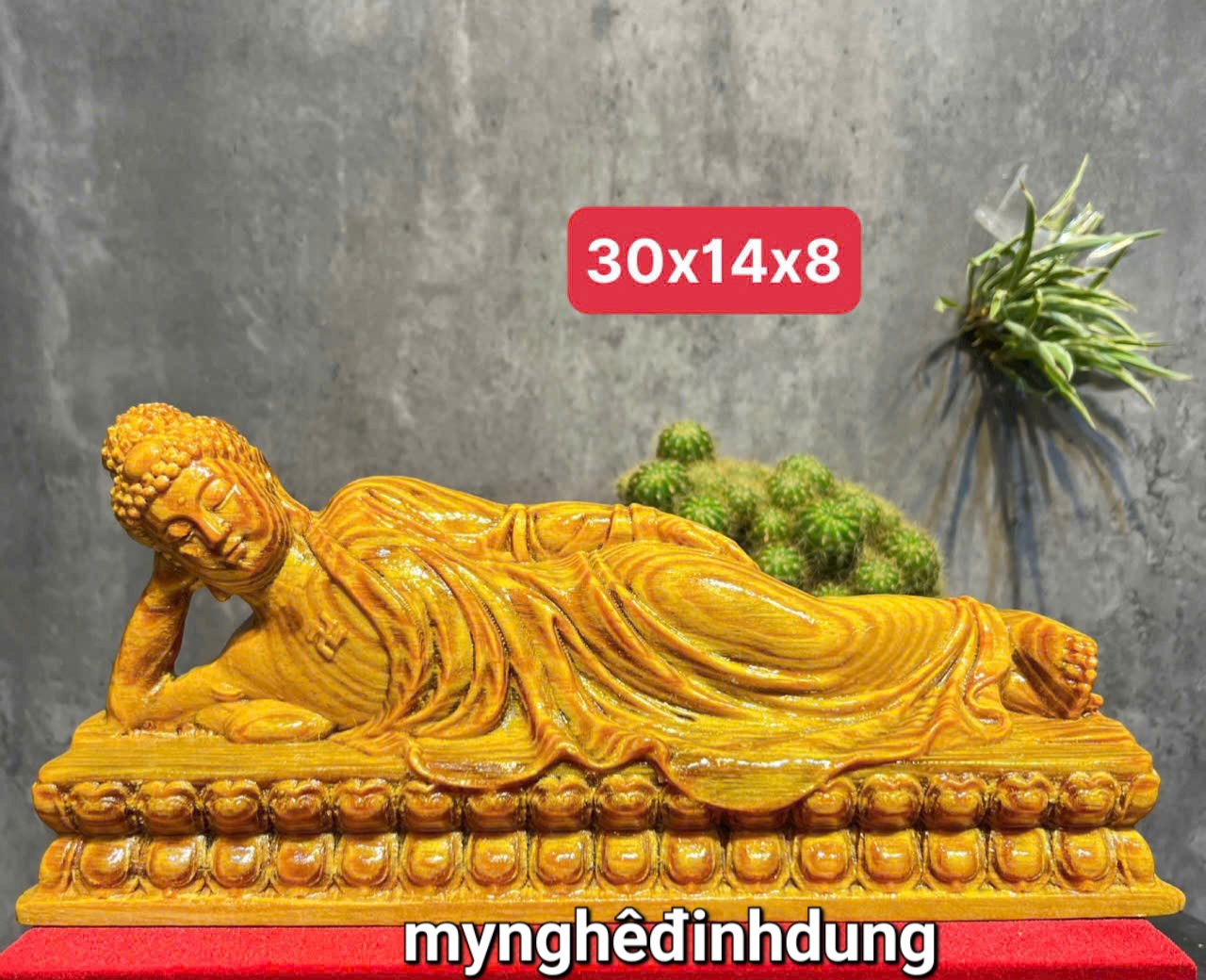 Tượng Phật nằm niết bàn bằng gỗ huyết long kt 30x14x8cm