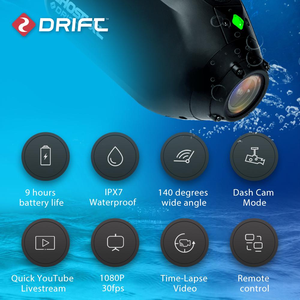 Drift Ghost XL IPX7 Chống Nước Camera Hành Động Thể Thao 1080P WiFi Video Cam Cho Xe Máy Mũ Bảo Hiểm Xe Đạp Máy Quay Camera Thể Thao
