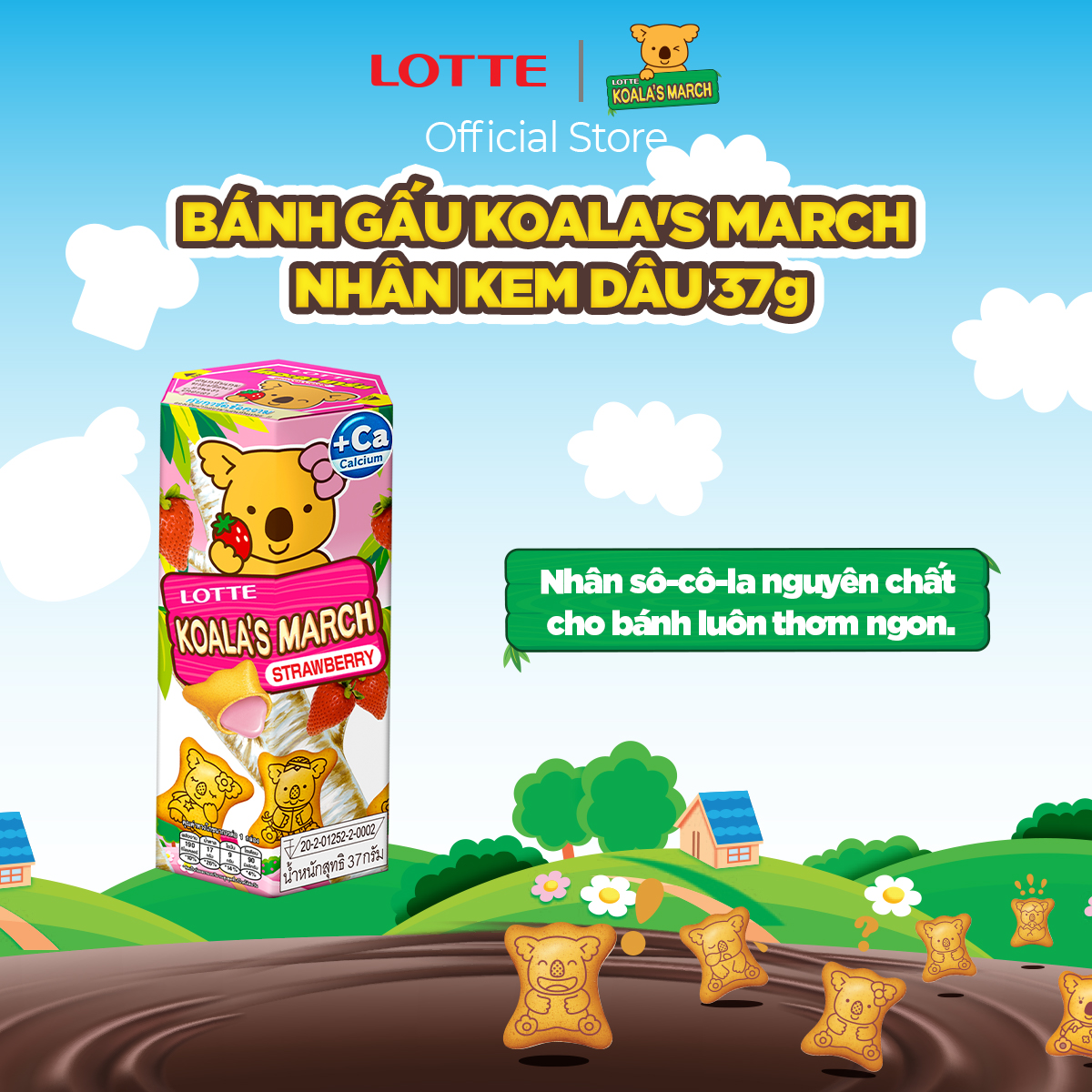 Combo 6 hộp Bánh gấu Koala's March nhân Kem Dâu 37 g