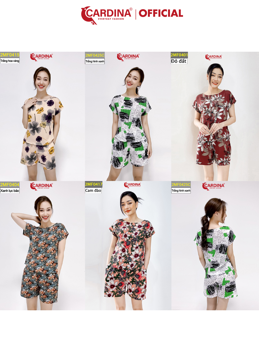 Đồ Bộ Nữ CARDINA Chất Lụa Mango Áo Cộc Tay Quần Đùi 2MF04