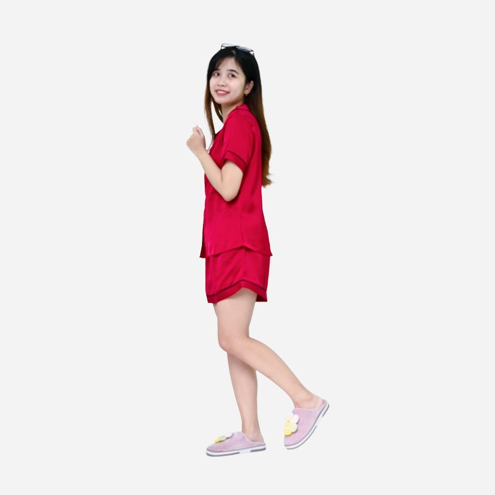 Bộ đồ ngủ Pyjama Basic chất liệu Lattin cao cấp màu đỏ kiểu hàn quốc