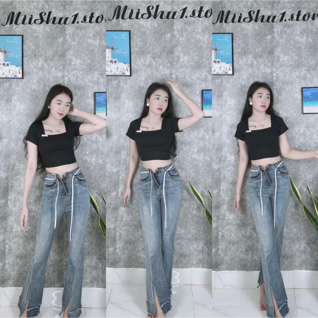 Áo thun nữ cổ vuông croptop chất đẹp co giãn 4 chiều