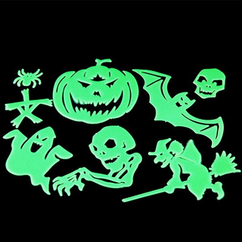 Bộ Hình Dán Dạ Quang Halloween – Hình Ma Quái, Bí Ngô, Phù Thủy, Phát Sáng Trong Bóng Tối