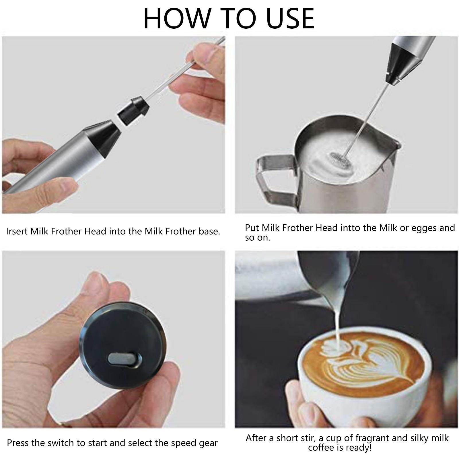 Milk Frother Egg Beater with 3 Stainless Whisks Whisk Coffee for Cappuccino