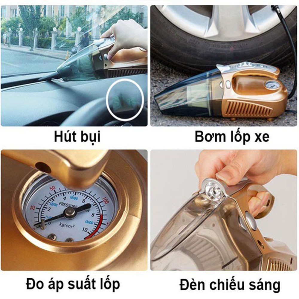 Máy hút bụi ô tô ,kiêm bơm lốp, đo áp suất lốp và đèn chiếu sáng, máy hút bụi ô tô đa năng, hút bụi ô tô 4 in 1, máy hút bụi ô tô cầm tay đa năng, máy hút bụi ô tô cầm tay 4 in 1, BẢN QUỐC TẾ-TIẾNG ANH