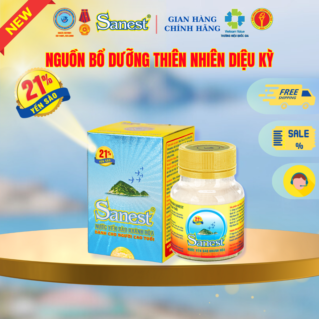 NEW [ Combo 20 lọ] Nước Yến sào Khánh Hòa Sanest 21% - Dành cho Người Cao Tuổi - Có đường