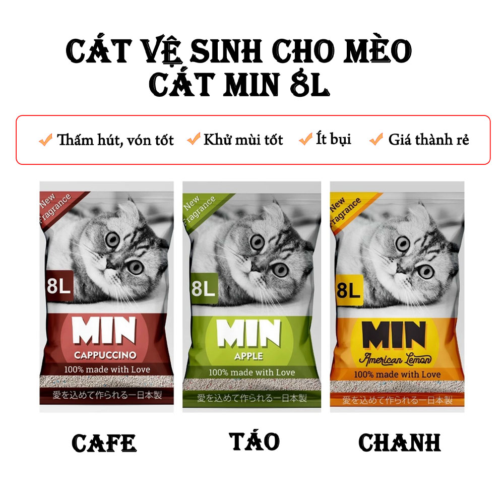 Cát Vệ Sinh Cho Mèo Khử Mùi Vón Cục Tốt Xuất Xứ Nhật Bản Cát MIN 8L