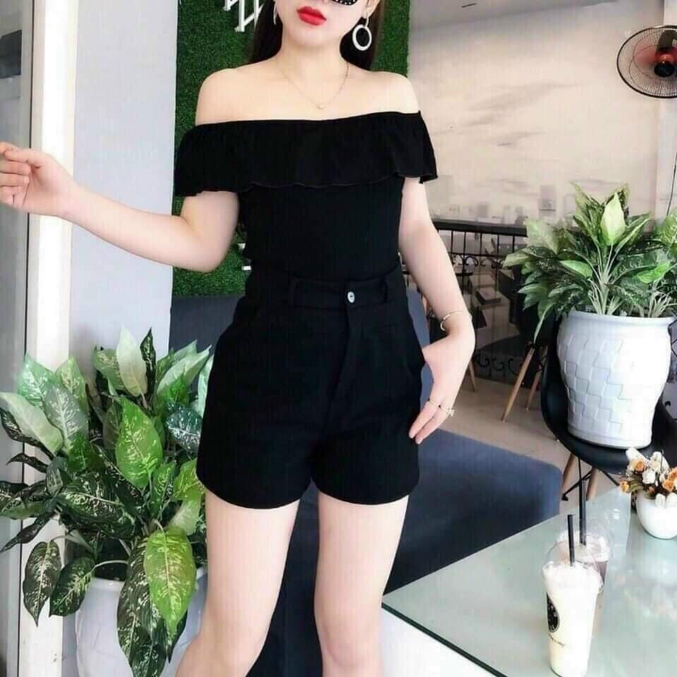 Quần short vải nữ hàn quốc đẹp lưng cao ống rộng chất umi thoáng mát đen trắng Q612