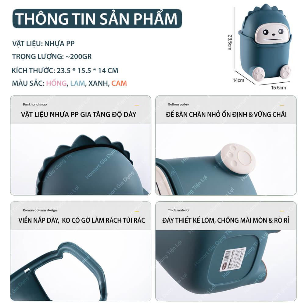 Thùng Rác Mini Để Bàn Học Văn Phòng Ngủ Hamart Sọt Rác Có Nắp Dễ Thương Cao Cấp 4 Màu