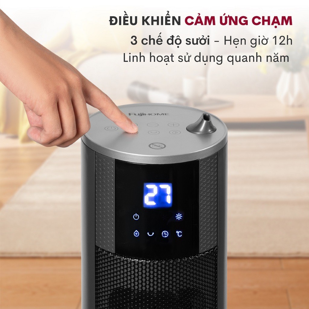 Máy sưởi gốm không khô da phun sương tạo ẩm Nhật Bản nhập khẩu FUJIHOME không đốt oxi tự ngắt tiết kiệm điện - hàng chính hãng