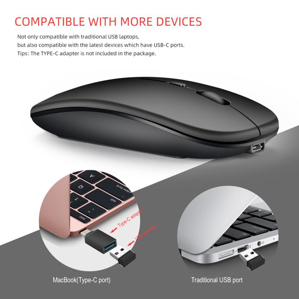 Dual Mode Wireless Bluetooth5.0 Mouse + 2.4Ghz Mode For PC Laptop