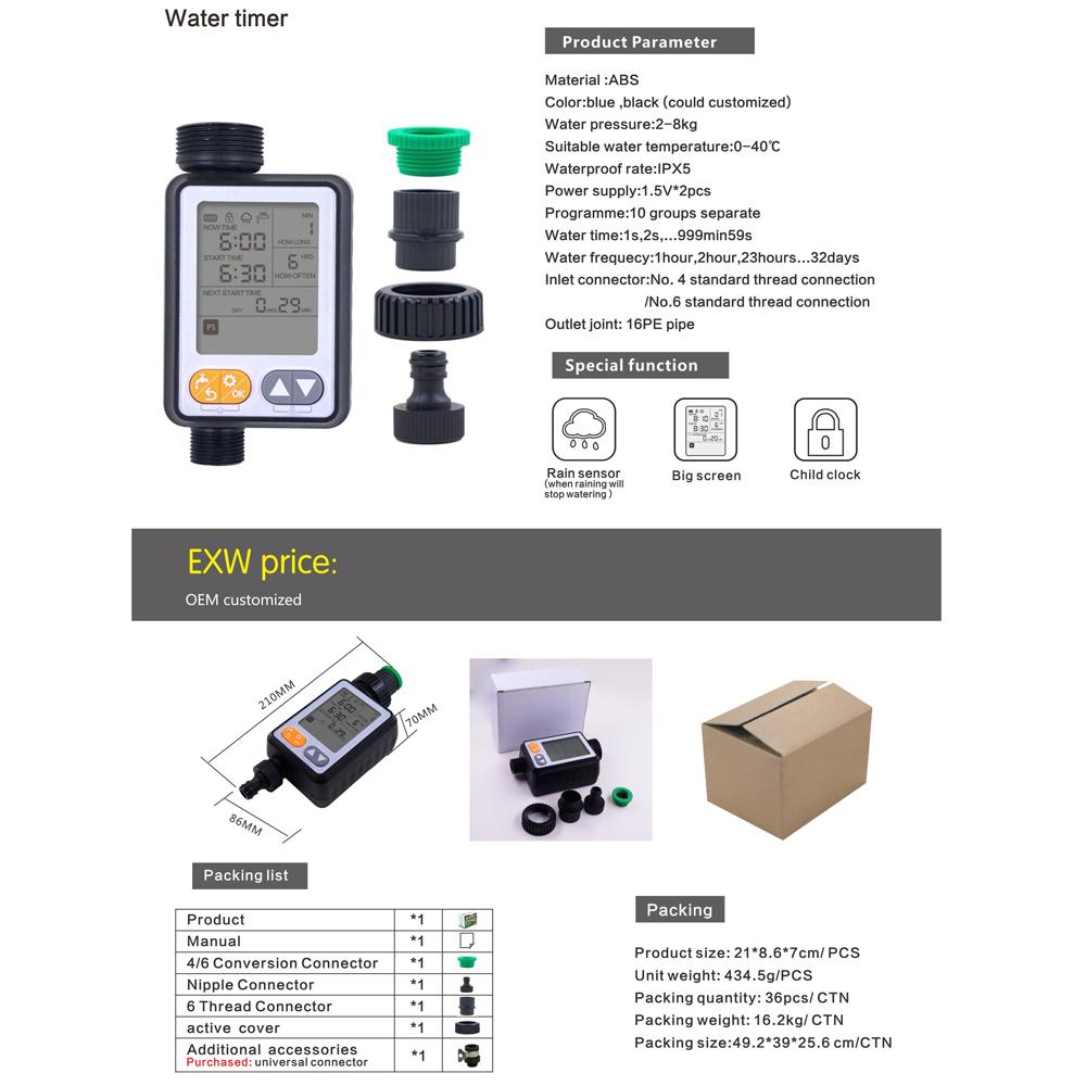 Gardening Irrigation Timer Automatic Watering Device Garden Balcony Rain Sensing Control Intelligent Irrigation System Controller 10 Programs Setting with Safety Lock