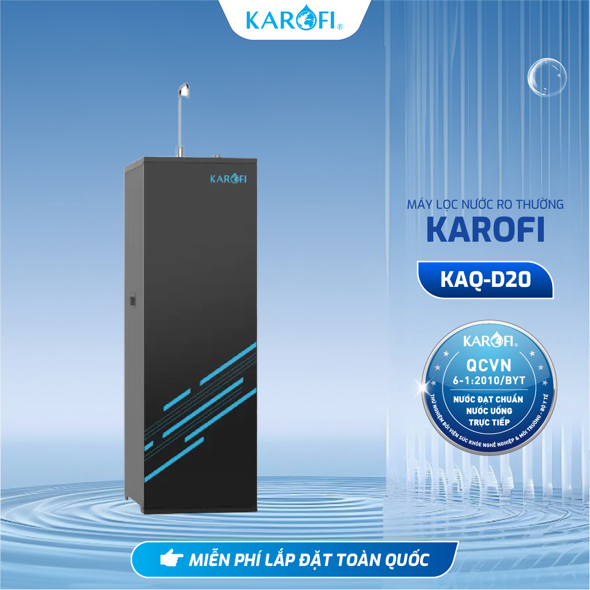 [TẶNG BỘ LÕI] Máy lọc nước RO Karofi KAQ-D20 - Lõi RO Mỹ 50 GPD - Lõi lọc Smax Pro V - Giao lắp miễn phí toàn quốc - Hàng Chính Hãng
