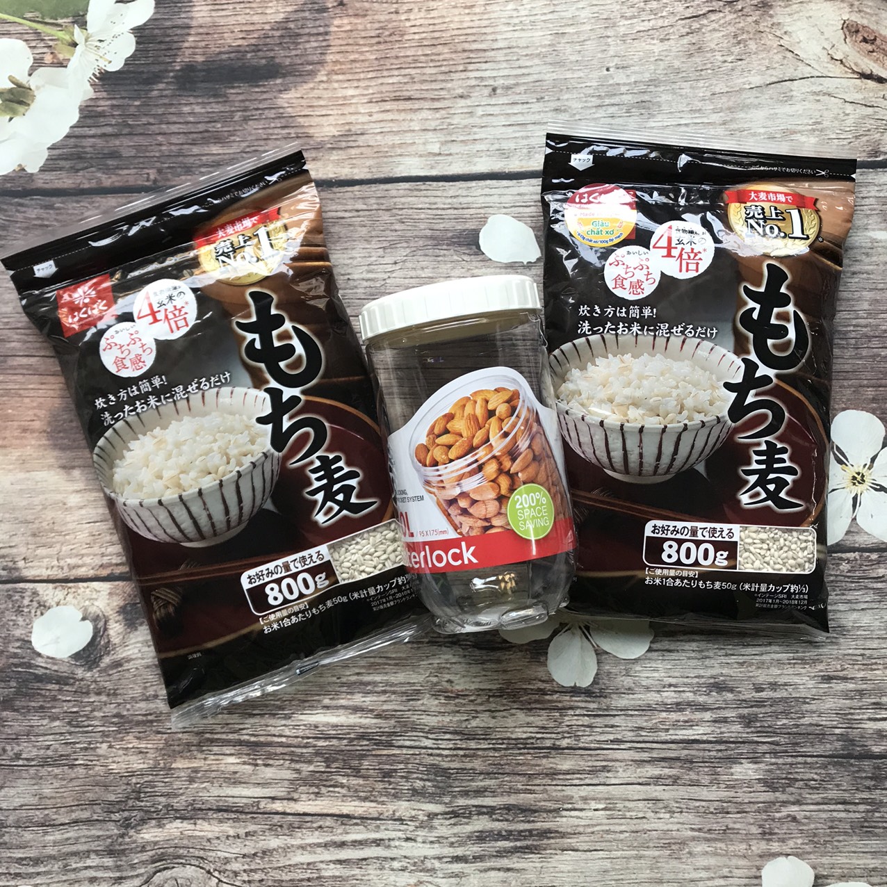 Combo 2 gói Hạt Đại Mạch Mochimugi HakuBaku - Tặng hộp bảo quản 1L