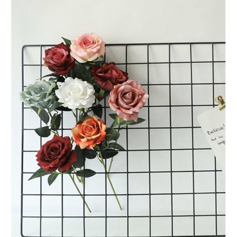 Hoa giả - Cành hồng ngoại phủ nhung 30cm màu sắc vintage
