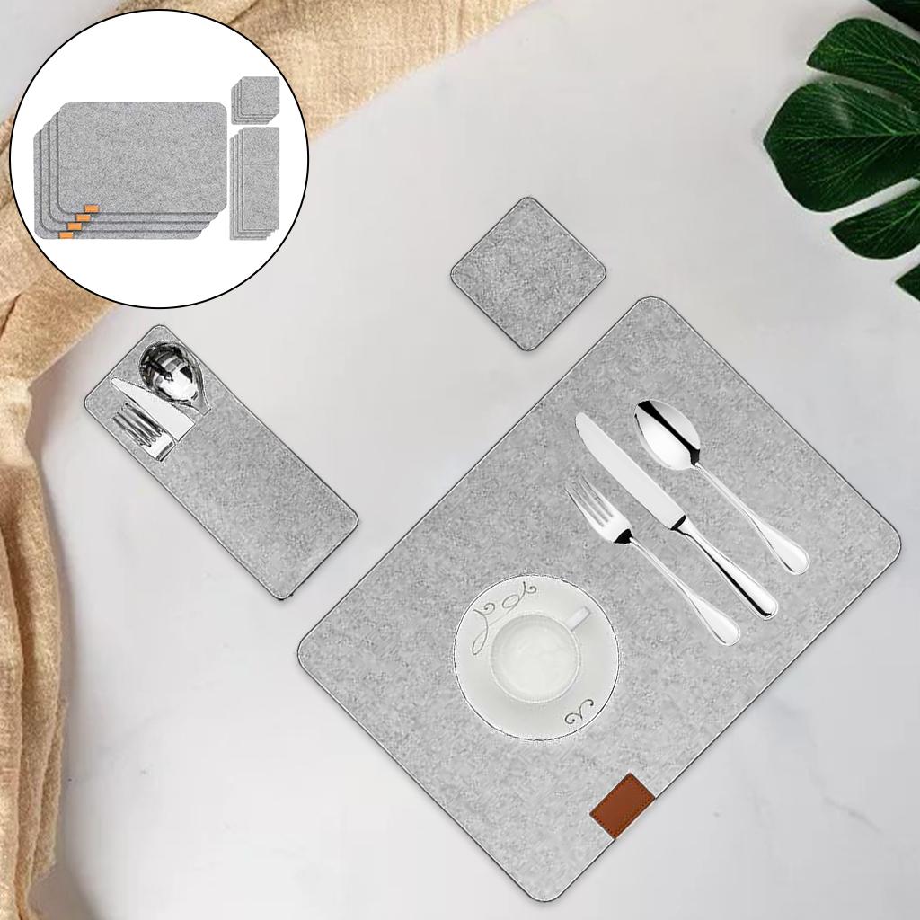 Set of 4 Felt Place Mats Coasters Dining Table Placemat Non-Slip Grey