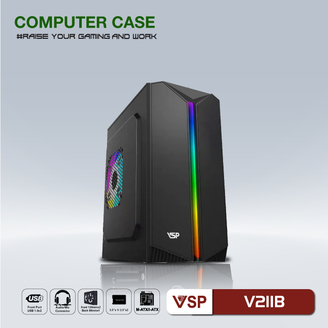 Vỏ Case VSP home and Gaming V211B có dây led sẵn - Hàng Chính Hãng