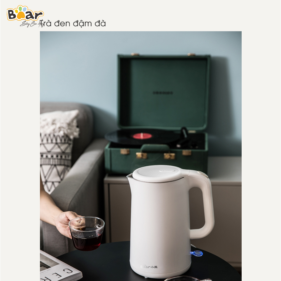 [Hàng Chính Hãng]Bình đun nước siêu tốc Bear ZDH-B15T1 1.5L công suất 1500W, lõi ấm Inox 304 cao cấp, chống cháy cạn, chống cháy khi quá nhiệt, ngắt điện tự động khi sôi, phù hợp sử dụng trong gia đình, văn phòng nhỏ