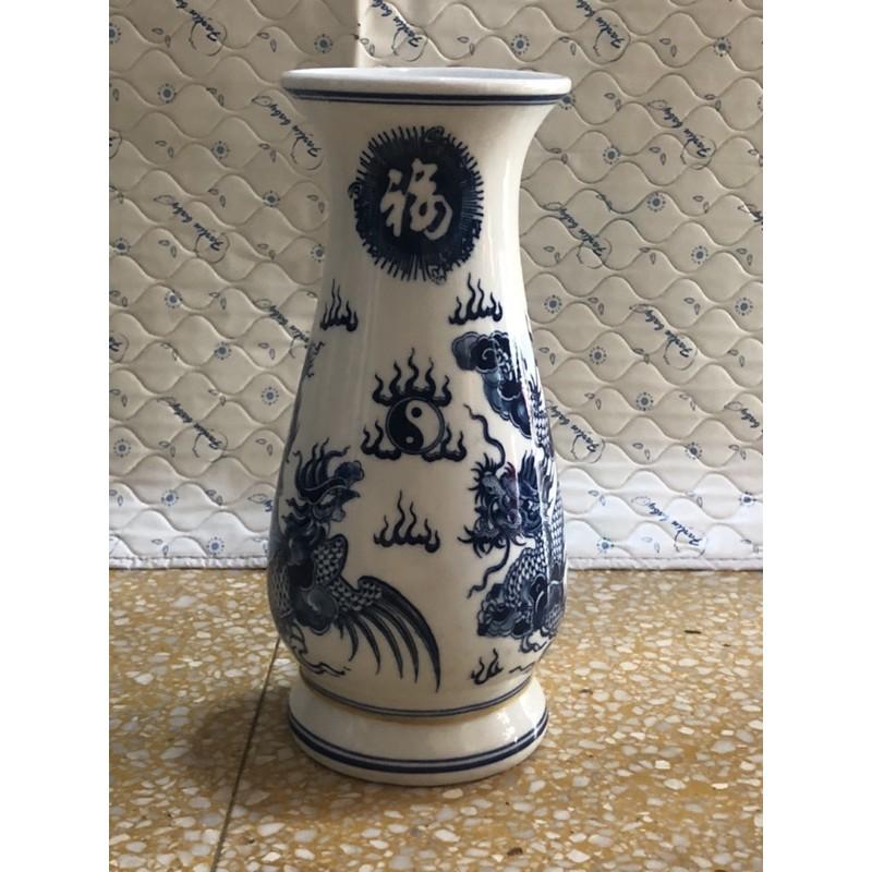 Lọ Hoa Thờ Men Lam Bát Tráng Hoạ Tiết Long Phụng