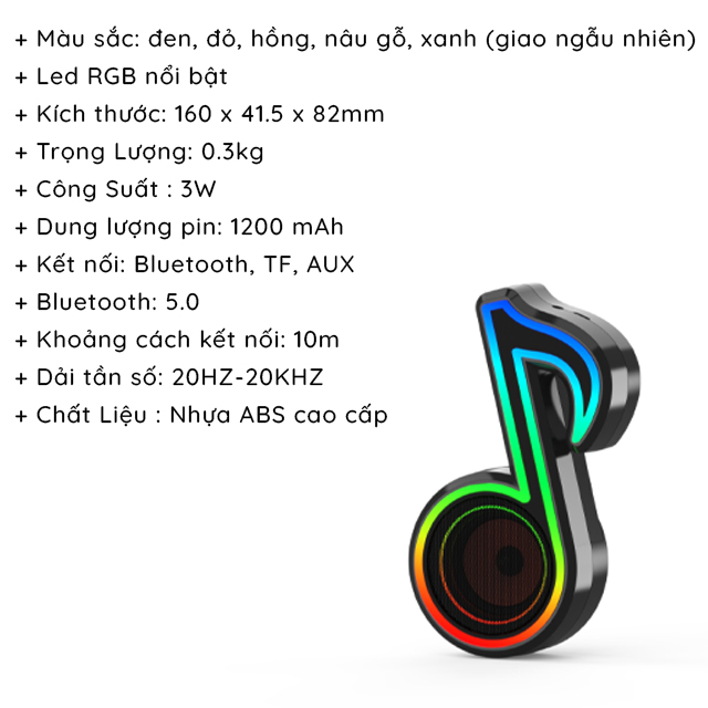 Loa Bluetooth Di Động Nốt Nhạc FT Có Led RGB Nổi Bật Thiết Kế Nhỏ Gọn Hiện Đại Hỗ Trợ Cổng kết nối Thẻ TF, AUX ( giao màu ngẫu nhiên )