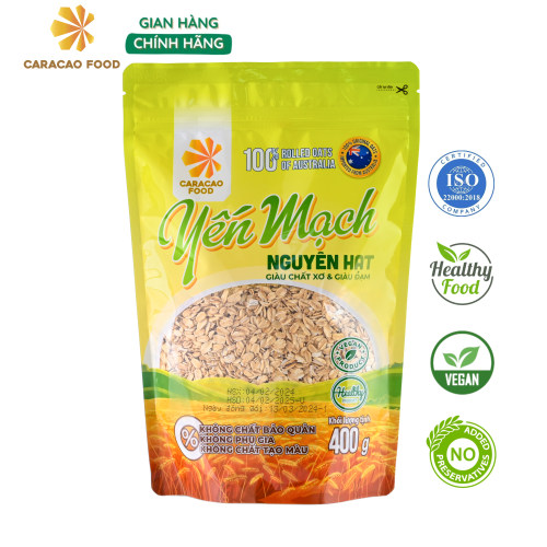 [GIÁ HỦY DIỆT -Date 4.2.2025] Yến mạch Úc Nguyên Hạt Cán Dẹt - Túi 400g, Eatclean, Ăn Kiêng Giảm Cân, Tập Gym Bổ Sung Dinh Dưỡng, Nguyên cám - Caracao Food