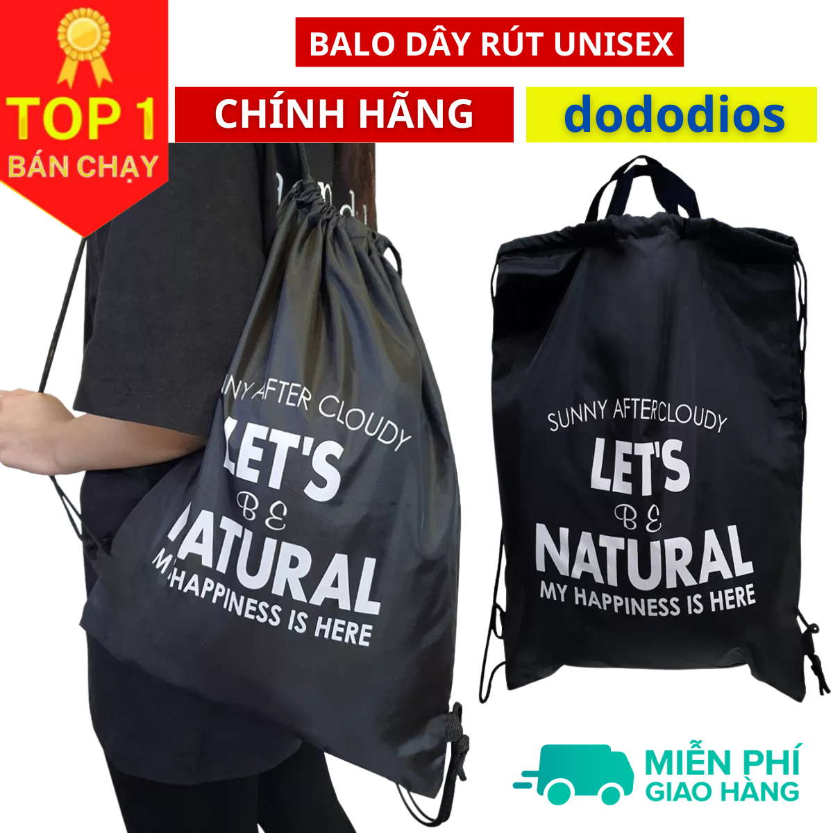 Balo dây rút unisex, Balo dây rút gấp gọn, vải dù chống thấm nước, Balo dây rút unisex, túi gấp, túi dây rút - vải dù chống thấm nước - Chính hãng dododios