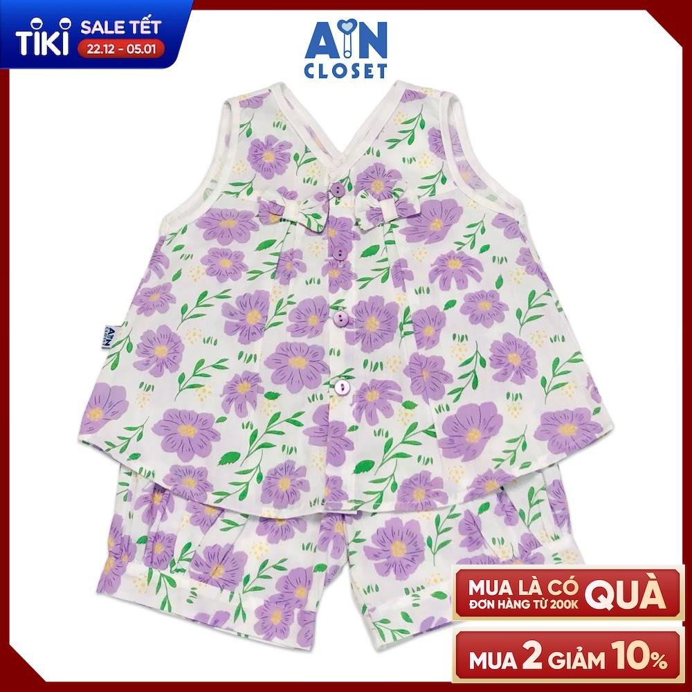 Bộ quần áo ngắn bé gái họa tiết Hoa Chiều tím cotton - AICDBGPDKBTM - AIN Closet