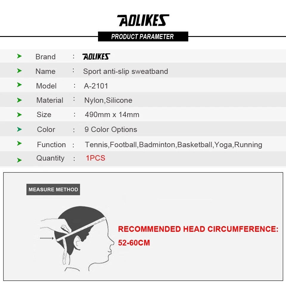 Băng trán băng đô thể thao AOLIKES A-2101 thiết kế thời trang chặn mồ hôi sport anti-slip sweatband