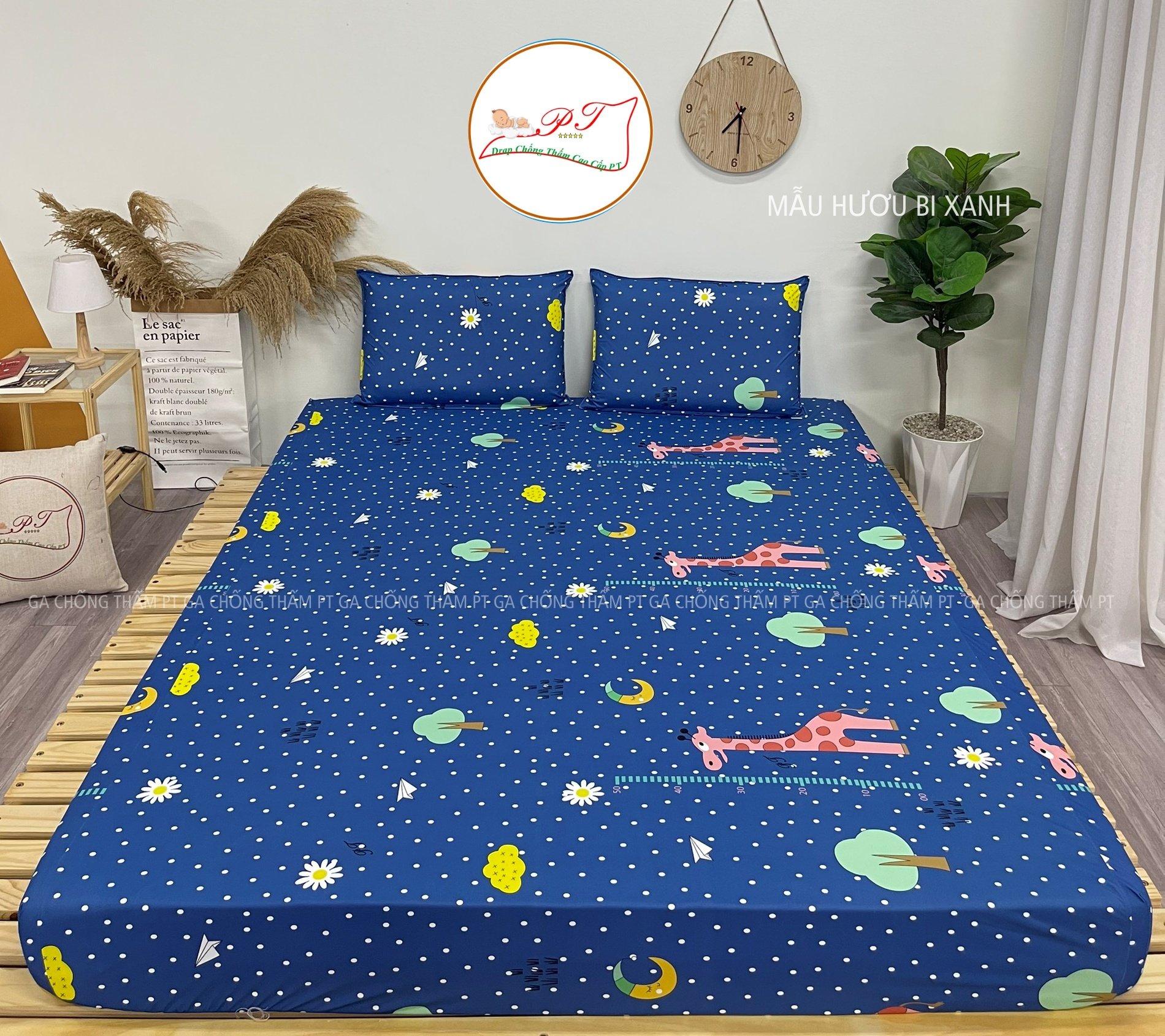 Ga Chống Thấm Cao Cấp PT Mẫu Họa Tiết Hươu Bi Xanh