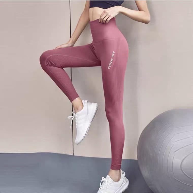 Quần dài tập gym yoga legging nữ chất dệt kim cạp cao co giãn 4 chiều nâng mông tôn dáng-đồ tập gym yoga nữ(Quần Ami001)