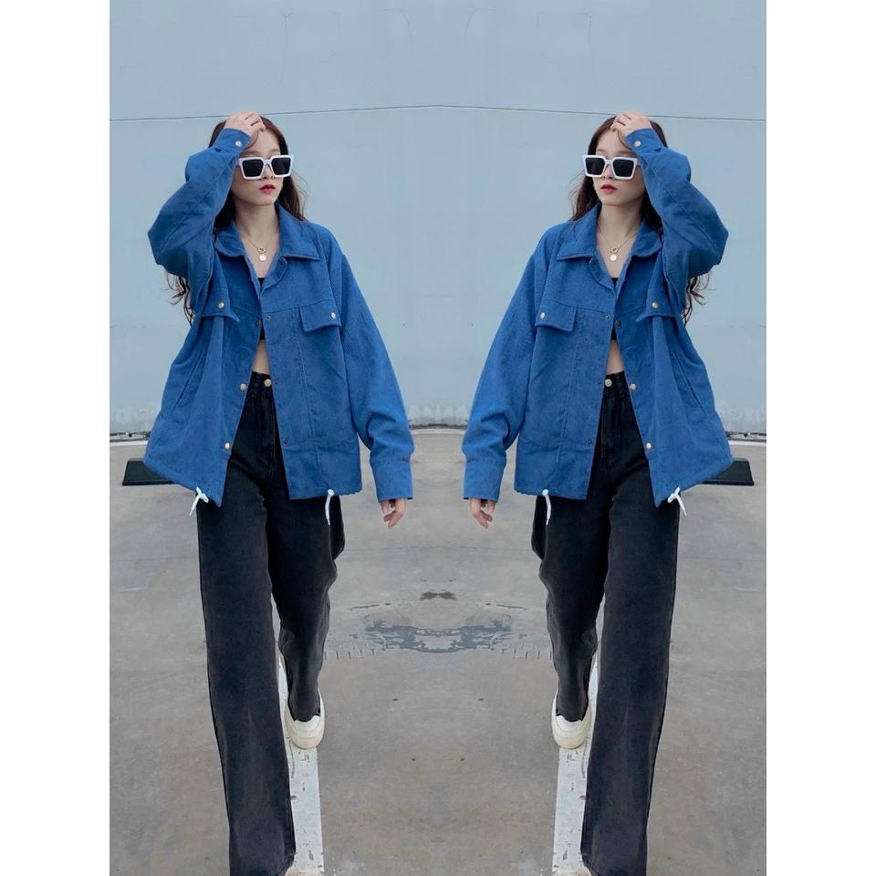 Áo khoác nhung tăm jacket Logo Thuê,Áo sơ mi nhung gân Hình Thật 100% Form Rộng Đẹp