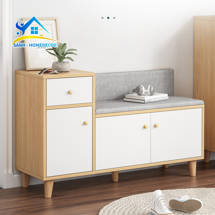 Tủ giầy gỗ đẹp kèm bệt ngồi bọc nệm êm tiện lợi gỗ An Cường NHIỀU MÀU CHỌN, tủ đựng giày dép thông minh SĐ03 nhỏ gọn